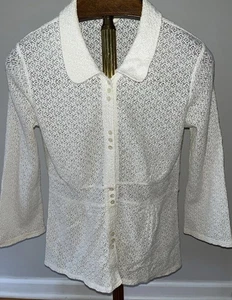 Vintage Y2K J. Jill Faux Häkel S Knöpfe Boho Elfenbein Top tailliert romantisch EUC - Bild 1 von 11