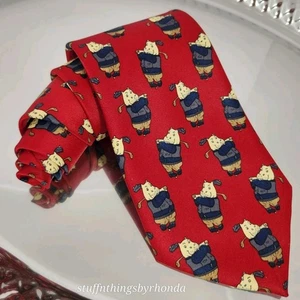 Vintage Mercedes Myung Ju Silk Tie Golfing Hippo Hand Made Whimsical Golf - Picture 1 of 6