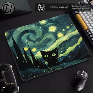 Starry Night Black Cat Small Mouse Pad Van Gogh's Desktop PC Gaming Mat Black 2 - Afbeelding 1 van 4