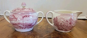 Johnson Bros. Historic America Red & White Transferware Cream & Sugar Set - Picture 1 of 11
