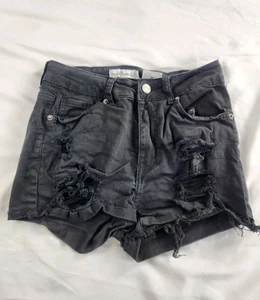 Vince Blue Co Shorts 3 Women Black Distressed Denim High Rise Cutoff Frayed Hem  - Picture 1 of 9