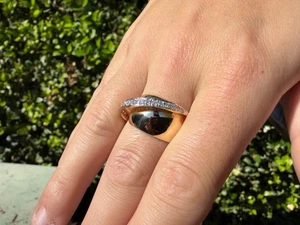 Nachlass Vintage 14K Gelbgold natürlicher Diamant diagonaler Bypass Ring Größe 7,5 US - Bild 1 von 23