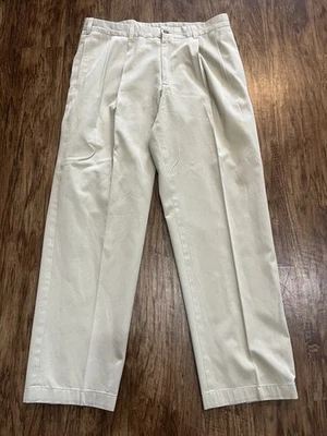 Bills Khakis 裤子男式 35x28 M2P 米色经典合身打褶美国制造 — 第 1/4 张图片