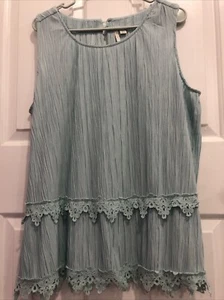 Top túnica mujer Est.1946 Cato talla L sin mangas verde agua ribete crochet - Imagen 1 de 9