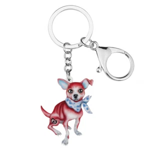 Acrylic Scarf Chihuahua Dog Keychains Purse Key Ring Animals Jewelry Charms Gift - Picture 1 of 8