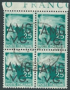 1945-47 TRIESTE AMG VG USATO DEMOCRATICA 25 CENT QUARTINA - RC27-2 - Foto 1 di 1