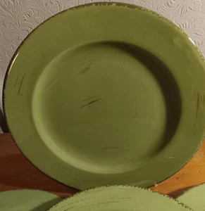 4 Mittagessen Teller 8+3/8 Zoll Armeegrün mit braunem Besatz & Streifen von HOME Inc. ITALIEN - Bild 1 von 6