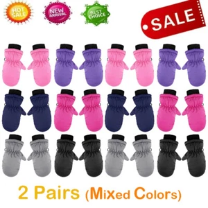 2x Waterproof Kids Mittens Skiing Gloves Toddler Snow Gloves Kids Winter Mittens - Picture 1 of 30