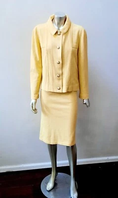 CASTLEBERRY KNITS VTG JACKET SKIRT YELLOW BUTTON DOWN 10 - Image 1 of 4