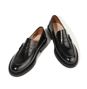Handmade Polished Black Leather Shoes Men Apron Toe Penny Loafers Slip-Ons - Bild 1 von 8