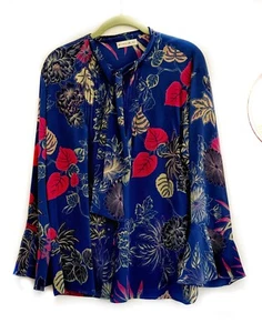Women’s Blue Red Floral Silk Blouse, Etro, L, 48 - Picture 1 of 4