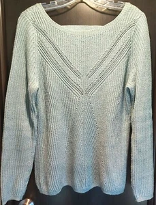 Maglione donna Maurices schiena scollo a V manica lunga maglia blu acqua lucido - Tg L - Foto 1 di 5