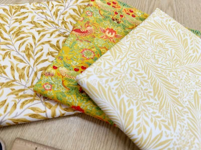 FAT QUARTER FABRIC BUNDLE William Morris Ochre Yellow Floral Bird Print Fabric - Image 1 of 3