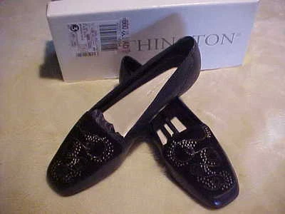 LADIES WOMENS NEW VINTAGE BLACK WORTHING LOFERS SIZE 8 MEDIUM  BLACK/SILVER TOP - Image 1 of 4