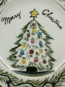 Plato Feliz Navidad Porcelana Borde Dorado Pintado a Mano Firmado Mrs Edw Zarling - Imagen 1 de 8