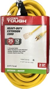 Prolunga in vinile giallo resistente Hyper Tough 12AWGX3C 25 piedi per interni ed esterni - Foto 1 di 2