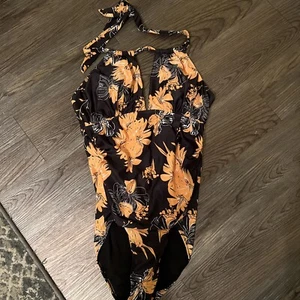 B2prity Women 1 Piece Swimsuit Tummy Control V Neck Bathing Suit Black/Orange L - Picture 1 of 6