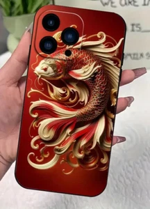 Beautiful Red Chinese Goldfish mobile Phone Case Black Matte iPhone 16 Plus - Picture 1 of 4