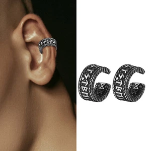 2pcs Men Women Viking Runes Ear Cuff Cartilage Clip On Earrings Non-Piercing - Picture 1 of 8