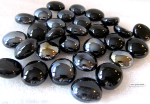 50 BLACK Mirror Glass Round Decorative Pebbles - Beads - Nuggets Garden + NEW - Picture 1 of 3