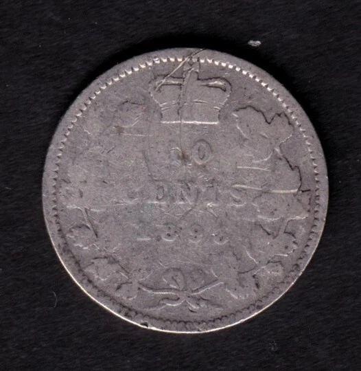 Canada 1893 10c Ten Cent Silver Coin Queen Victoria Obv#6 "3" F.T .925 Silver - Image 1 of 2