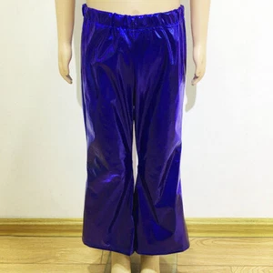 Kids Boy Girl Shiny Bell Bottom Flare Pant Elastic Waist Dancewear Trouser Shiny - Picture 1 of 21