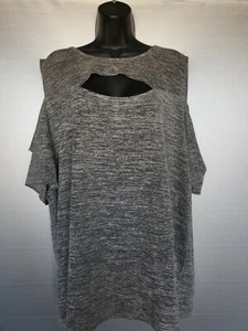 Camicia donna Olivia Blu grigia design top blusa ritaglio manica corta taglia 3X - Foto 1 di 6