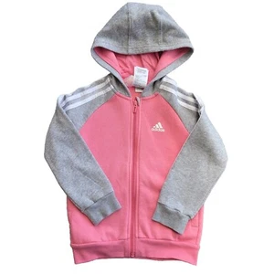 Adidas Girls Full Zip Hoodie Pink Gray Cotton EUC Europe Origin Size 5-6 - Picture 1 of 4