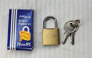 Vintage KAR RITE 20mm Brass PADLOCK NOS Box Lock w/ KEY - Picture 1 of 4