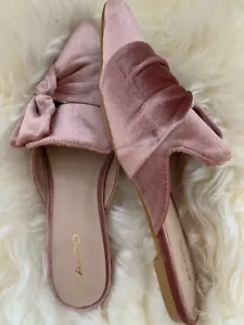 ALDO Unalillan Women's 6 Slip-On Slippers Flat Mules Light Pink Velvet Bow $40 - Picture 1 of 12