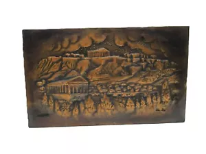 Retro Greek Bronze Relief Wall Art Depicting Ancient Ruins & Landscape - Picture 1 of 11