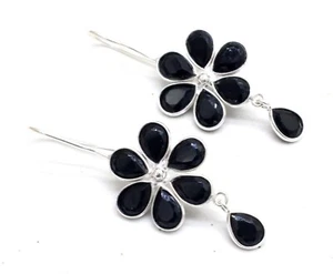 Black Spinel Gemstone 925 Sterling Silver Handmade Jewelry Earrings Size-1.50 - Picture 1 of 6