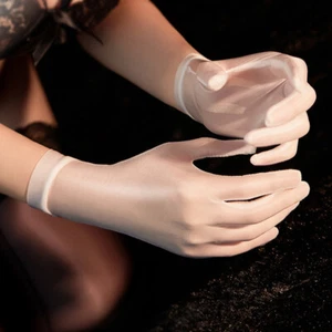 Women's Sexy Oil Smooth Wrist Gloves Transparent Ultra-Thin Finger Tight Mittens - Picture 1 of 31