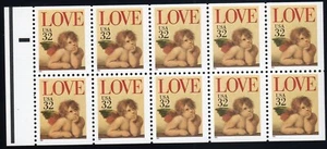 Scott #2959a Love Cherub Booklet Pane of 10 Stamps w/Tab - MNH - Picture 1 of 2