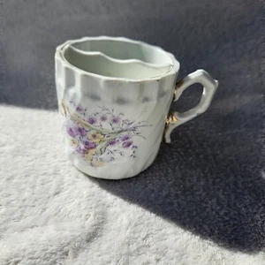 Vintage Tea Cup Mustache Coffee Mug Floral Gold Trim Grandma Farmhouse Cottage - Imagen 1 de 7