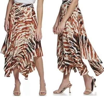 Falda Calvin Klein 18W Asimétrica Alta Baja Bufanda Pañuelo Estampado Animal Foto 1 de 4