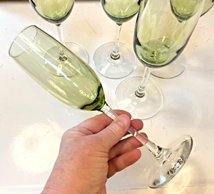Long Stem Green Glass Champagne Wine Flutes Set (5) Clear Stem & Base Elegant - Picture 1 of 7