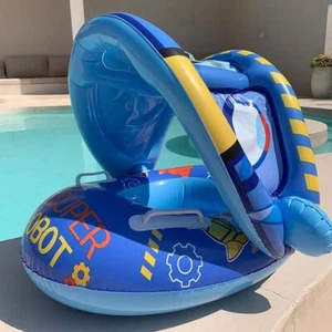 Baby Inflatable Swim Ring Float Seat with Sunshade Pool Water Toy Summer Beach - Picture 1 of 12
