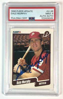 1990 Fleer Update Dale Murphy PSA 9 Auto Authentic Phillies Pop 1 None Higher - Image 1 of 2