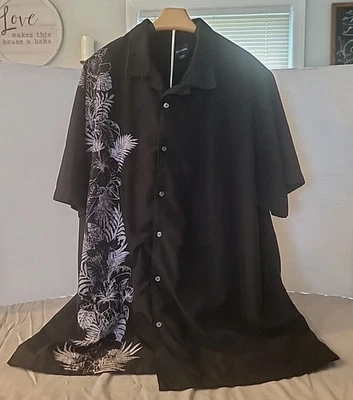 Basic Editions Button Up Black Men's 3XLT Short Sleeve Floral - Image 1 of 4