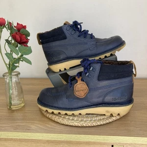 Men’s Navy Blue Fur Trim Kickers Kick Hi Leather Boots Size UK7/EU41 With Defect - Picture 1 of 24