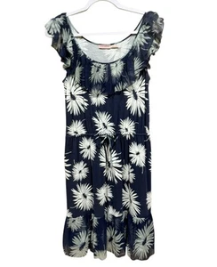 Juicy Couture Navy Blue Floral Short Flutter Sleeve Dress Women’s Size Large EUC - Picture 1 of 13