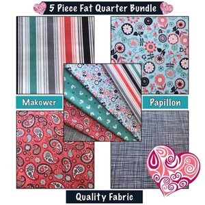 5 x Fat Quarter Bundle Makower Papillon Bohemia Linea Coral Turquoise Quilt Sew - Picture 1 of 9