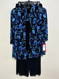 NWT ALEX EVENINGS Plus 1X Embroidered Twinset Jacket Tank XL Petite 3pc Pant Set - Picture 1 of 14