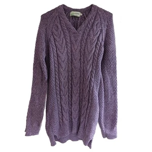 Original Aran Co SZ XL Merino Cashmere Purple Chunky V-Neck Long Sleeve Sweater - Picture 1 of 6