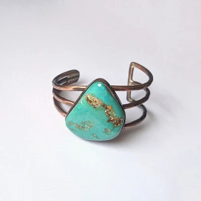 Cattle Kate cuff bracelet Copper and turquoise Triple Wire Handmade USA  - Image 1 of 4