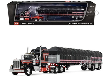 KENWORTH W900A W/SLEEPER & COVERED TRAILER BLACK 1/64 BY DCP/FIRST GEAR 60-2056 - Image 1 of 4