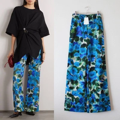Брюки широкие DRIES VAN NOTEN 23SS с цветочным рисунком синие размер 34 - Изображение 1 из 4