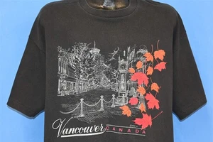vintage 80s VANCOUVER CANADA TOURIST CITYSCAPE LEAVES LOOKOUT BLACK t-shirt XL - Picture 1 of 5