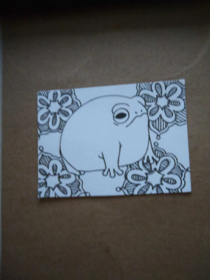 Tarjeta de arte de pintura ACEO original de medios mixtos ATC rana anfibia 9 Foto 1 de 1